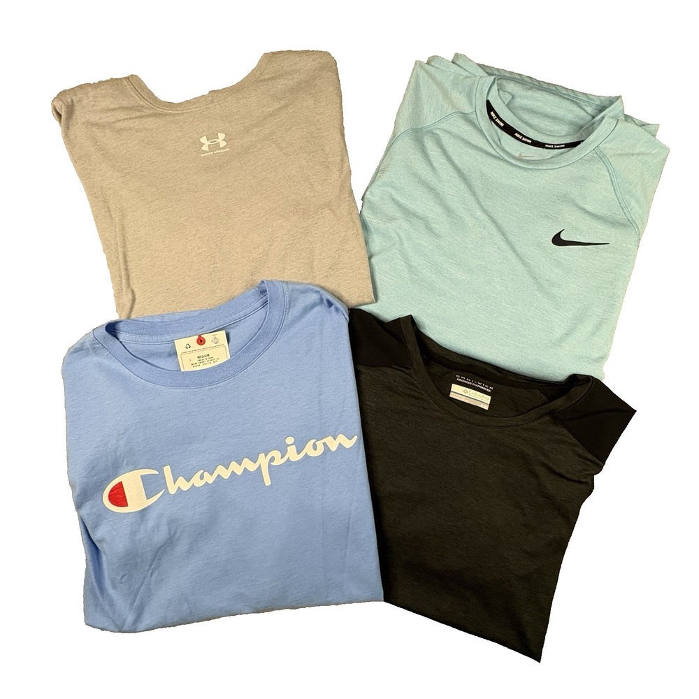 MIXED LOT OF 4 Men's M Athletic T-Shirts Nike/Champion/UA/Columbia SEE DESCRIPTI